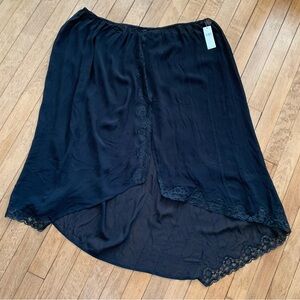 Anthropology Plus Black Lace Trim Slit Sheer Skirt NWT